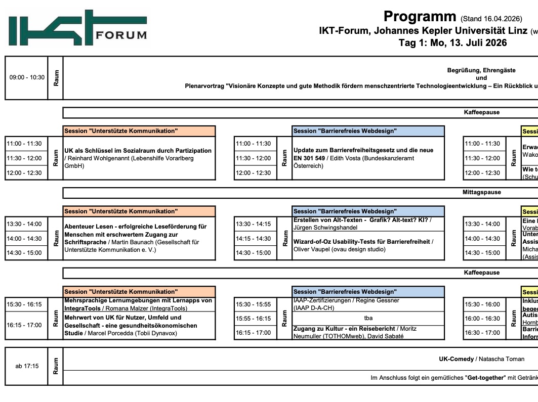 Screenshot of the Programm of the IKT Conference